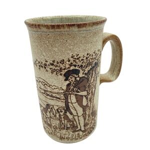 Dunoon Ceramics Scotland Fox Hunt Scene Tall Stoneware Mug Speckled Tan Brown
